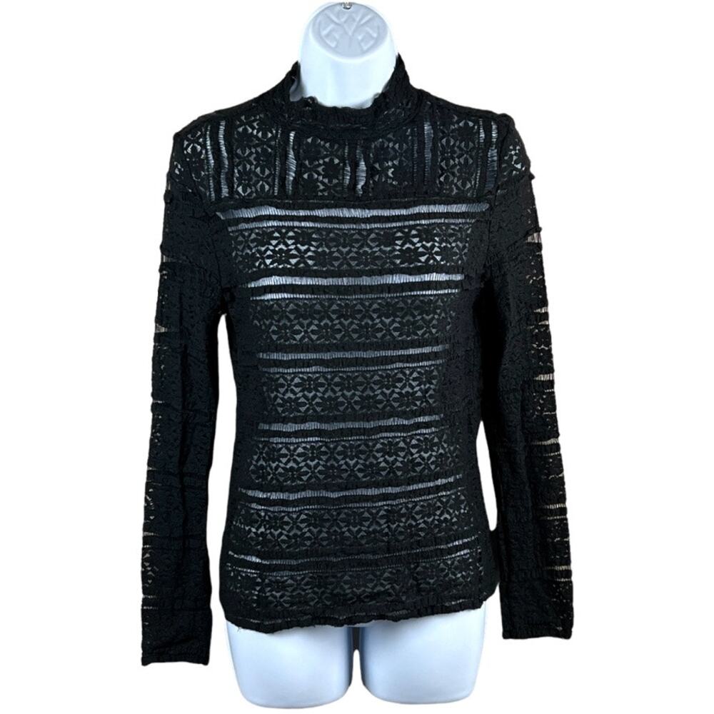 And I Witchy Top Black Long Sleeve Sheer Lace Mock Neck Women's Small Shirt